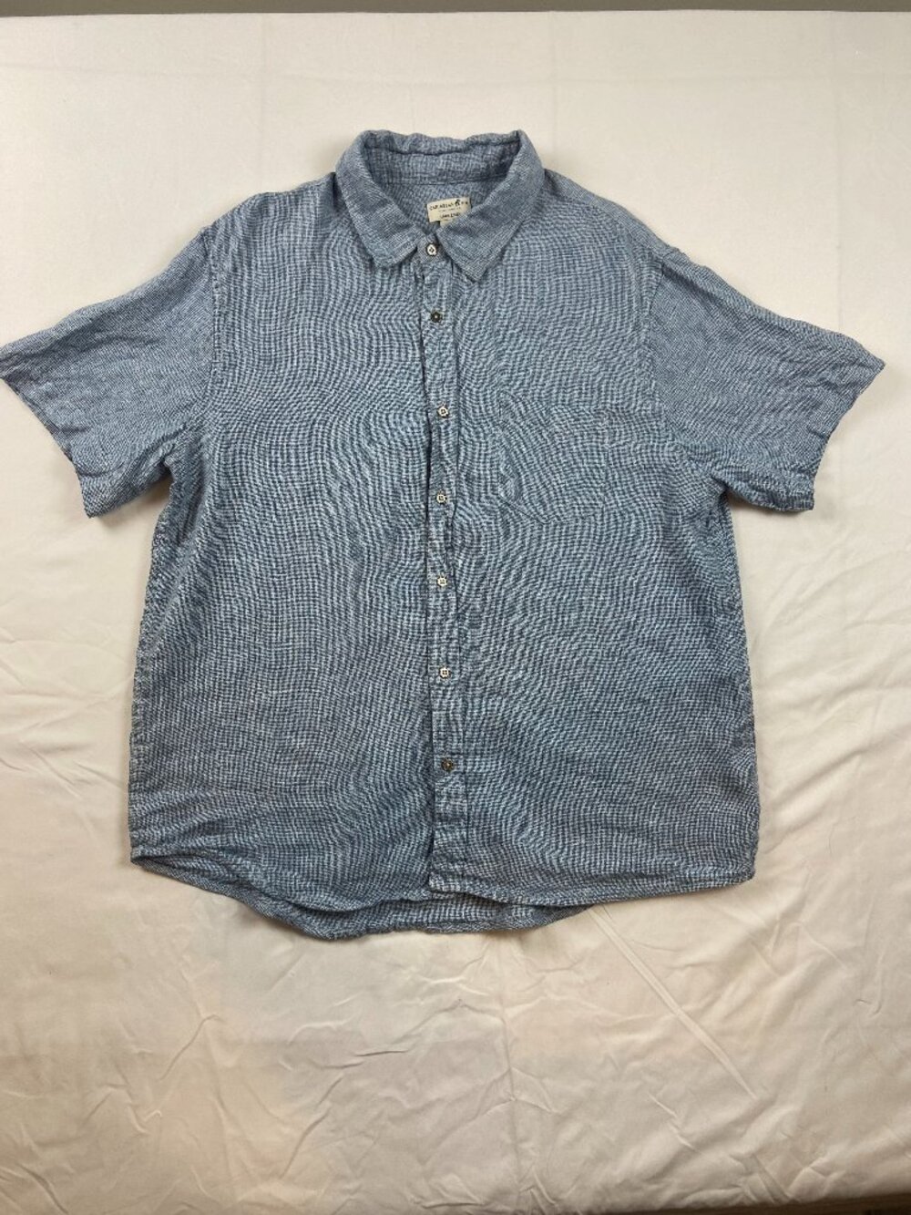 Caribbean Joe 100% Linen Short Sleeve Button Down Shirt XL Blue & White